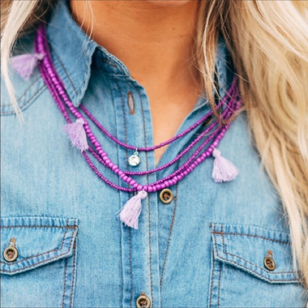 Layered Beaded Tassel Necklace